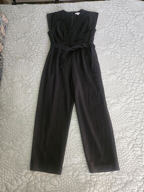 Calvin Klein Black V-Neck Sleeveless Jumpsuit with Waist Tie